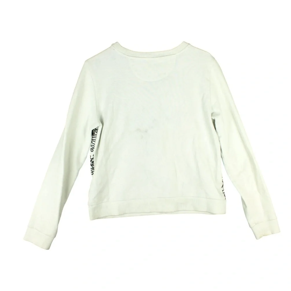 Tory Burch Women Sweatshirt White Black Doodle Flower Print Embroidered Sz S